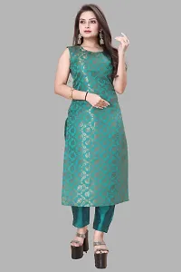 Stylish Teal Jacquard Kurta, Bottom And Dupatta Set For Women-thumb1