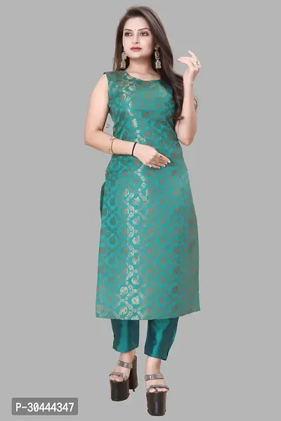 Stylish Teal Jacquard Kurta, Bottom And Dupatta Set For Women-thumb2