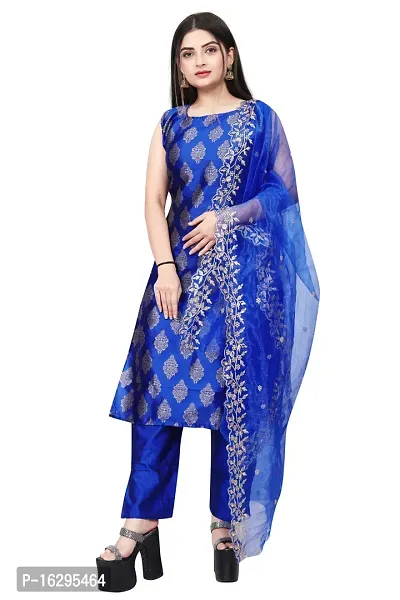 Stylish Fancy Jacquard Unstitched Dress Material Top With Bottom And Dupatta Set For Women-thumb0