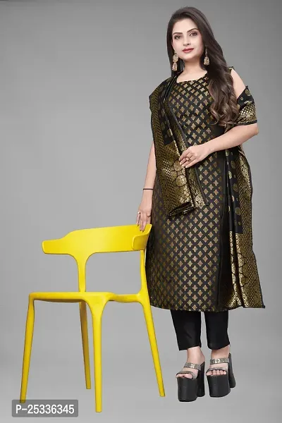 A-Line Black Woven Design Jacquard kurta Set-thumb0