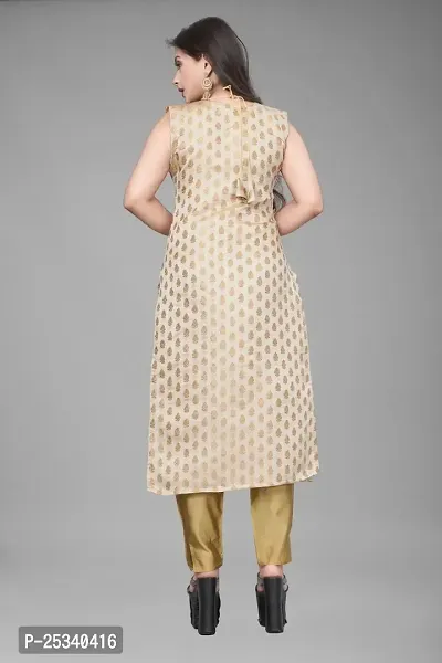 A-Line Beige Woven Design Jacquard kurta Set-thumb4