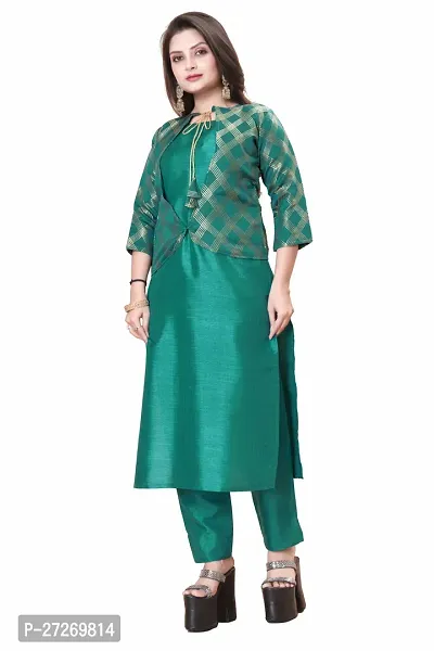 Stylish Soft Silk Kurta With Pant And Koti Set For Women