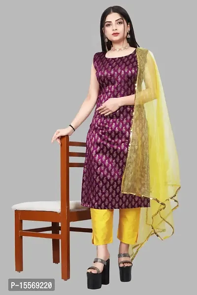 Stylish Fancy Banarasi Silk Kurta With Bottom Wear And Dupatta Set For Women-thumb0