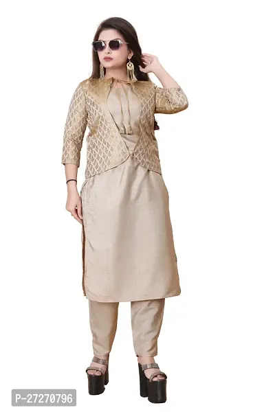 Stylish Soft Silk Kurta With Pant And Koti Set For Women-thumb0