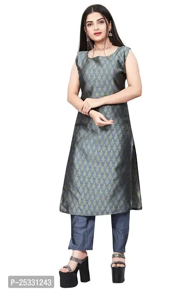 A-Line Black Woven Design Jacquard kurta Set-thumb0