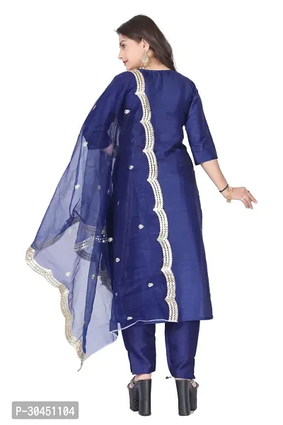 Stylish Navy Blue Silk Kurta, Bottom And Dupatta Set For Women-thumb3