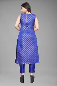 A-Line blue Woven Design Jacquard kurta Set-thumb3