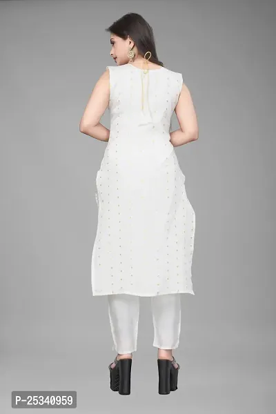 A-Line White Woven Design Jacquard kurta Set-thumb4