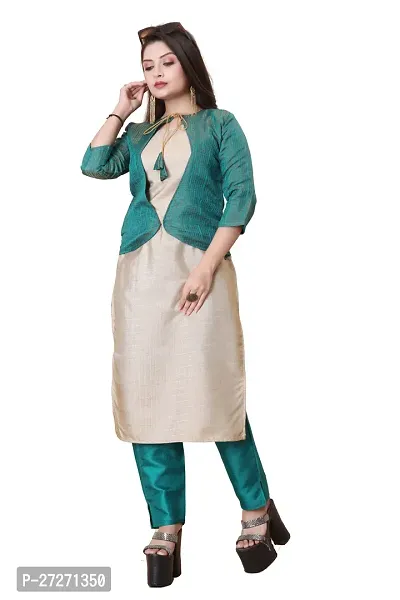 Stylish Soft Silk Kurta With Pant And Koti Set For Women-thumb0