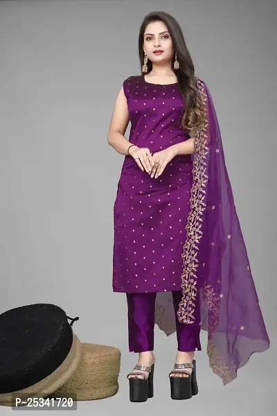 A-Line Purple Woven Design Jacquard kurta Set-thumb0