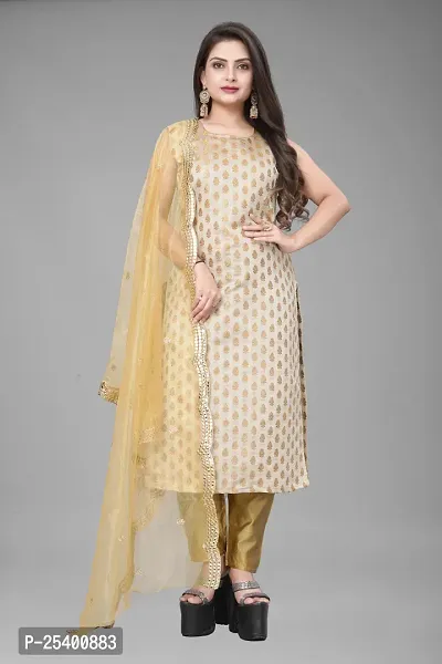 Elegant White Jacquard Jacquard Weave Dress Material With Dupatta For Women-thumb0