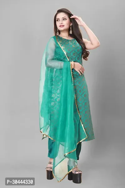 Stylish Teal Jacquard Kurta, Bottom And Dupatta Set For Women-thumb0