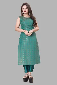 Elegant Teal Woven Design Jacquard A-Line Kurta Pant With Dupatta For Women-thumb1