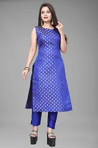 A-Line blue Woven Design Jacquard kurta Set-thumb1