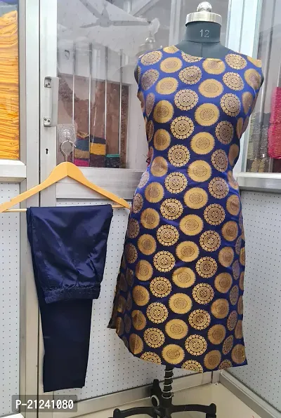 Stylish A-Line Navy Blue Jacquard Jacquard kurta Set