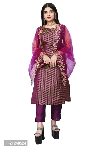 Stylish A-Line Purple Jacquard Jacquard kurta Set-thumb0