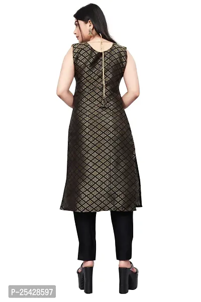 A-Line Black Woven Design Jacquard Kurti-thumb3