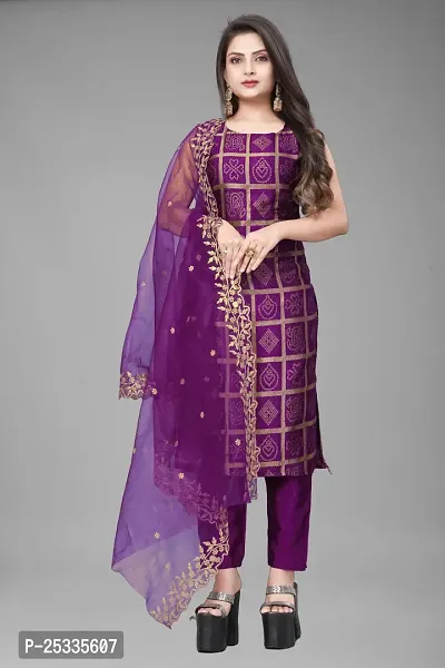 A-Line Purple Woven Design Jacquard kurta Set