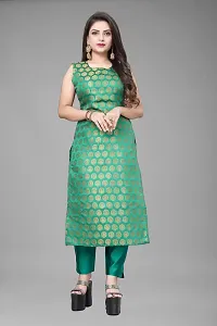 A-Line Teal Woven Design Jacquard kurta Set-thumb1