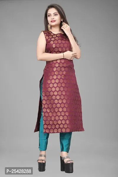 A-Line Maroon Woven Design Jacquard Kurti-thumb0