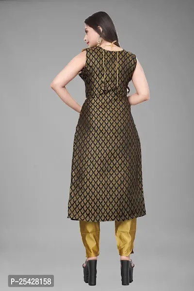 A-Line Black Woven Design Jacquard Kurti-thumb2