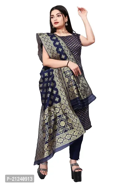 Stylish A-Line Navy Blue Jacquard Jacquard kurta Set-thumb0