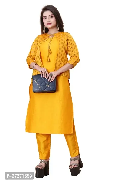 Stylish Soft Silk Kurta With Pant And Koti Set For Women-thumb0