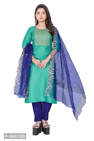 Stylish Green Silk Kurta, Bottom And Dupatta Set For Women