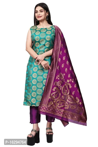 Stylish Fancy Jacquard Unstitched Dress Material Top With Bottom And Dupatta Set For Women-thumb0