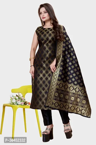 Elegant Black Woven Design Jacquard A-Line Kurta Pant With Dupatta For Women