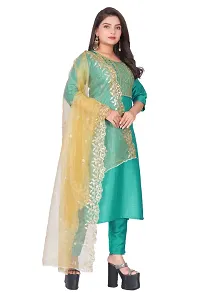 Stylish Green Silk Kurta, Bottom And Dupatta Set For Women-thumb1