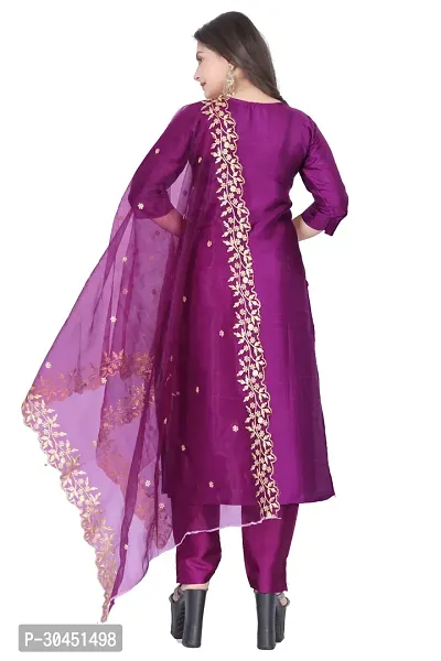 Stylish Purple Silk Kurta, Bottom And Dupatta Set For Women-thumb4