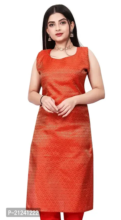 Stylish A-Line Red Woven Design Jacquard kurta Set