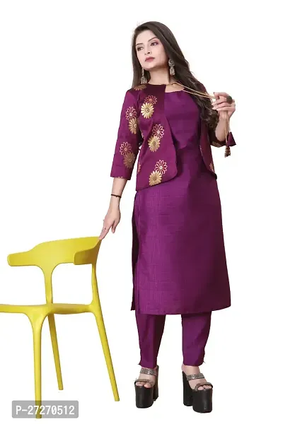 Stylish Soft Silk Kurta With Pant And Koti Set For Women-thumb0