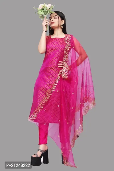 Stylish A-Line Pink Jacquard Jacquard kurta Set