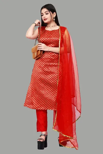 Elegant Banarasi Silk Jacquard Weave Dress Material with Dupatta For Women