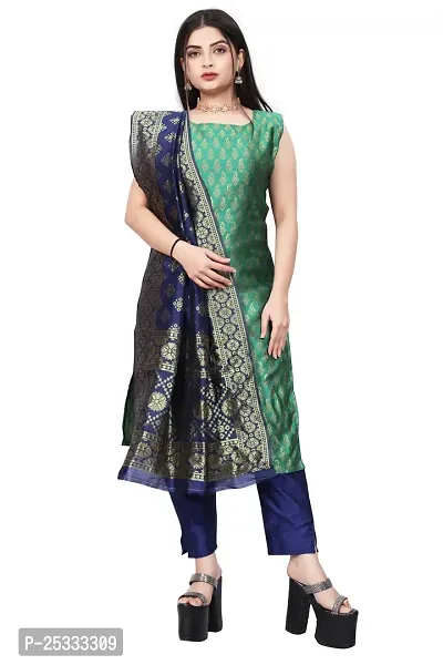 A-Line Teal Woven Design Jacquard kurta Set-thumb0