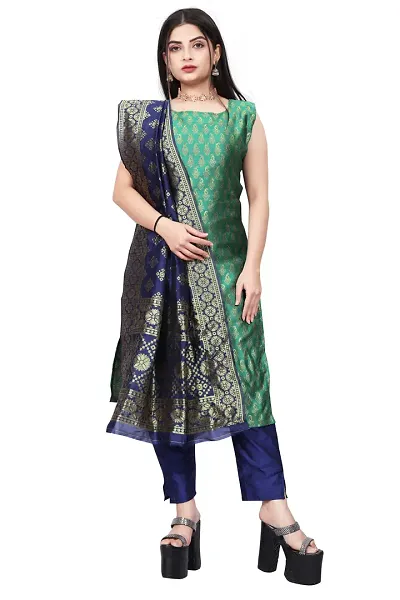 Womens Woven Design Kurta Pant With Dupatta Set