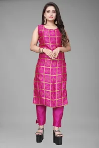 A-Line Pink Woven Design Jacquard kurta Set-thumb1