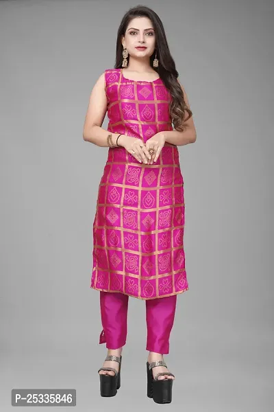A-Line Pink Woven Design Jacquard kurta Set-thumb2