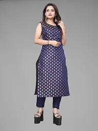 A-Line Navy Blue Woven Design Jacquard kurta Set-thumb1