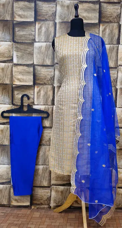 Stylish Jacquard Woven Kurta Bottom Dupatta Set