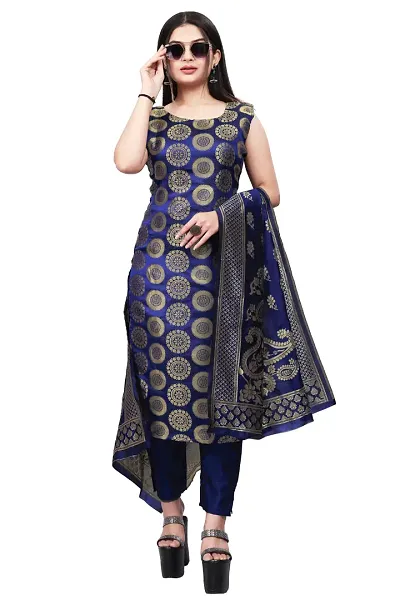 Stylish Fancy Jacquard Unstitched Dress Material Top With Bottom And Dupatta Set For Women