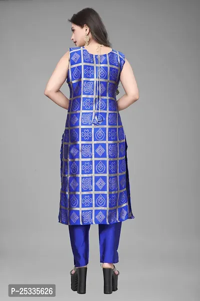 A-Line blue Woven Design Jacquard kurta Set-thumb3