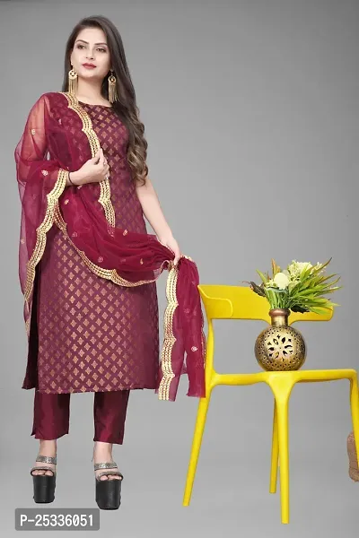 A-Line Maroon Woven Design Jacquard kurta Set