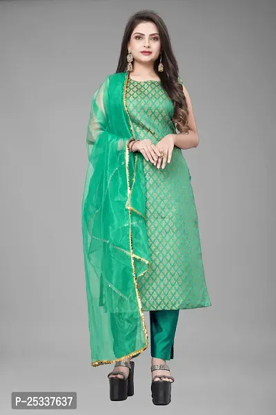 A-Line Teal Woven Design Jacquard kurta Set