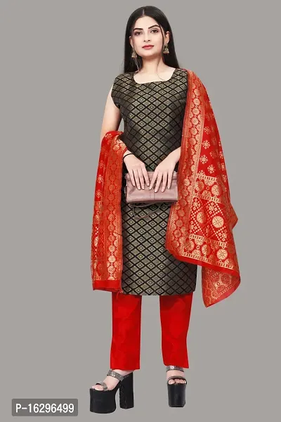 Stylish Fancy Jacquard Unstitched Dress Material Top With Bottom And Dupatta Set For Women