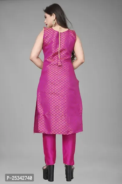 A-Line Pink Woven Design Jacquard kurta Set-thumb3