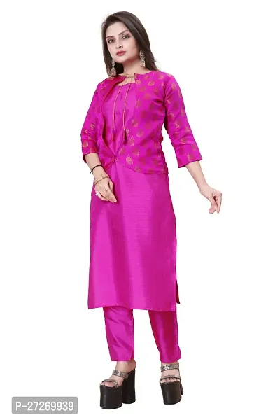 Stylish Soft Silk Kurta With Pant And Koti Set For Women