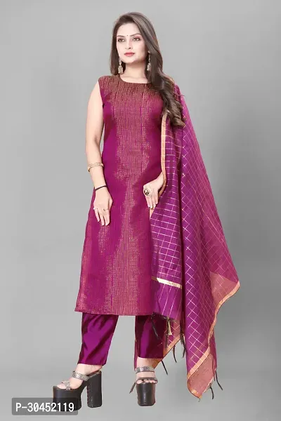 Elegant Purple Woven Design Jacquard Kurta Pant With Dupatta For Women-thumb0